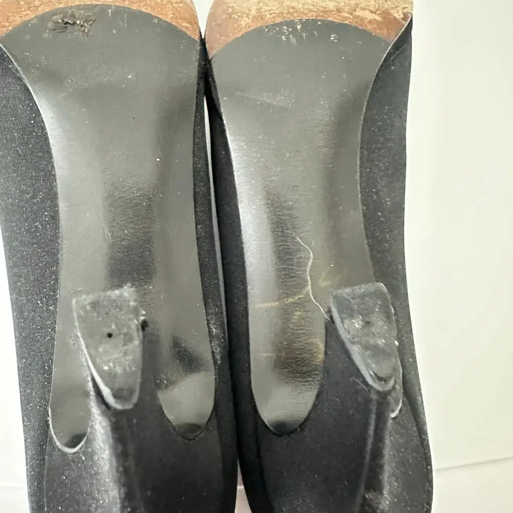 Vintage 80s/90s Stuart Weitzman for Neiman Marcus Black Satin Rhinestone Heels 8